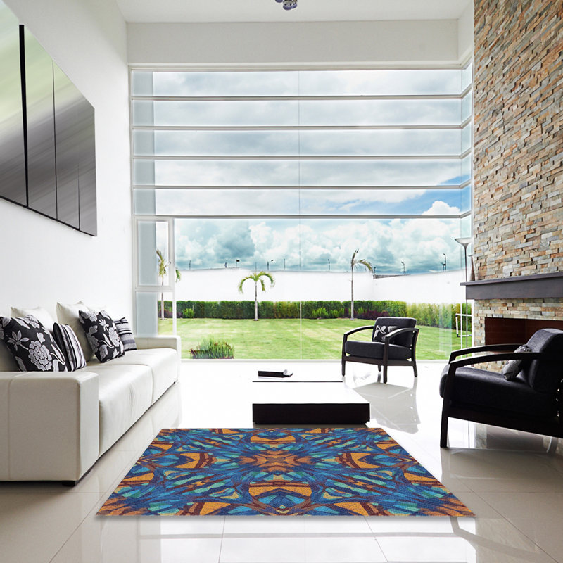 Tapis bleu tissé à la machine, Carré 4 pi