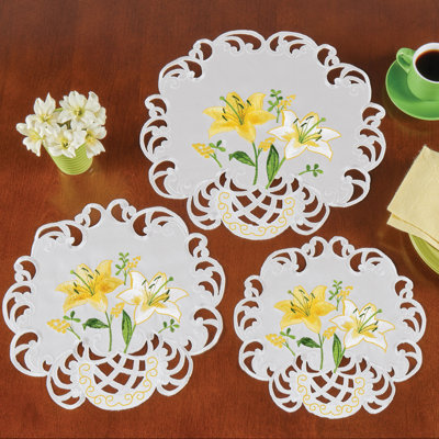 Embroidered Lily Garden Intricate Cut-Out Table Linens