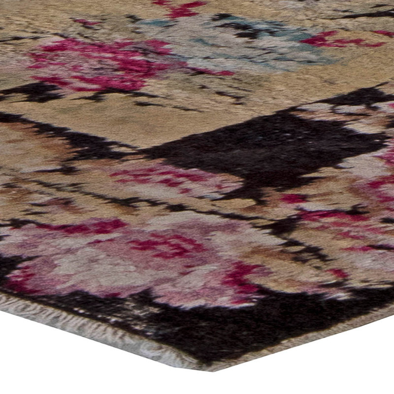 Tapis beige / brun en laine fait à la main 4 pi x 6 pi 3 po Karabagh