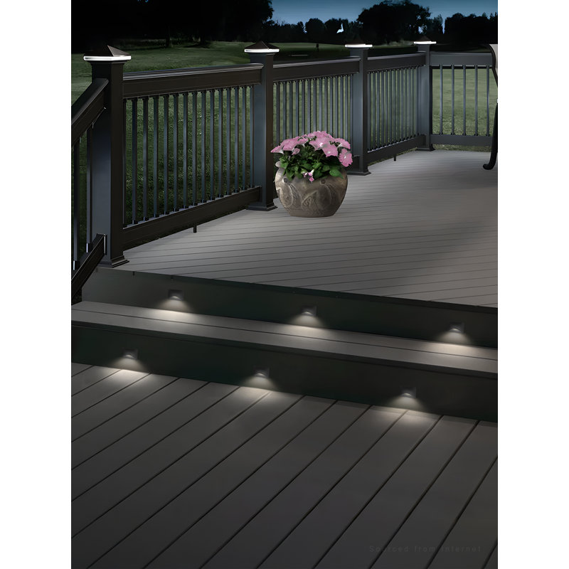 Integrated LED Hardwired 120V Deck Light, Dimmable Metal Stair Step Lights, 5CCT, Black