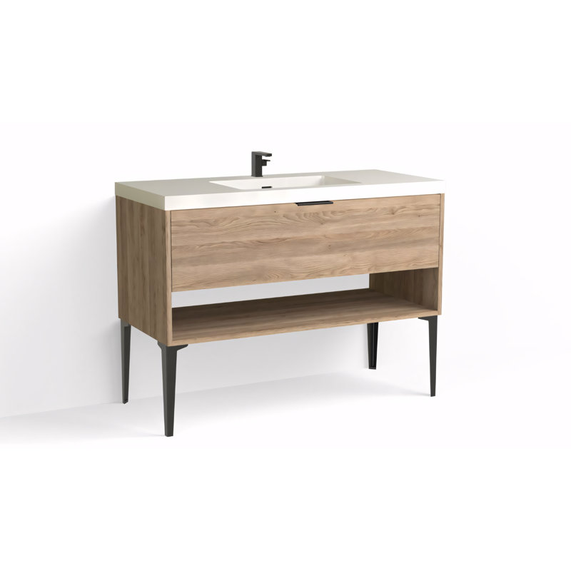 Modo 48" W Freestanding Single Bathroom Vanity with Dean Leg, White Acrylic, Matte Black, Glossy White/Single