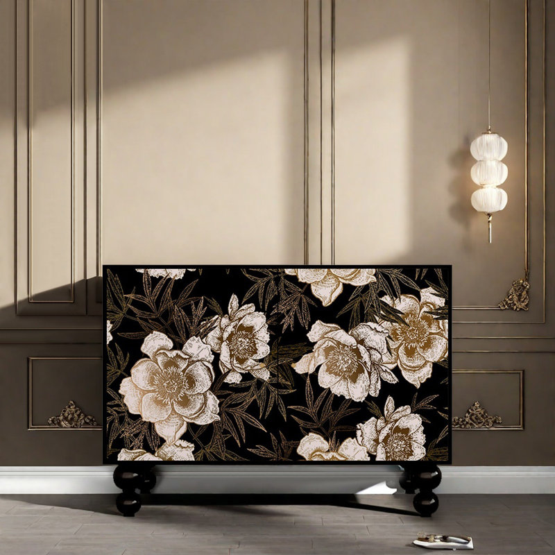French living room floral patterns decor cabinet