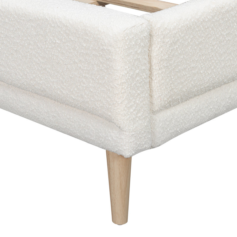 Grand lit plateforme tapissier blanc avec tête de lit à oreilles en tissu Boucle et coins arrondis
