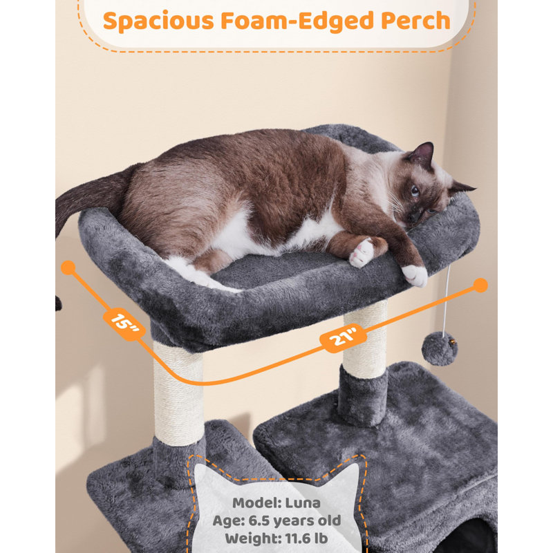Large Gray Multi-Level Cat Tree with Sisal Scratching Posts