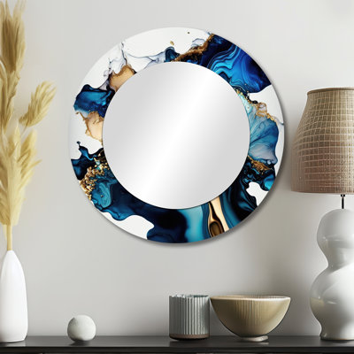 «Palozie» marbre abstrait Geode Blue II - miroir mural en marbre, miroir décoratif rond bleu, impression d'art en métal