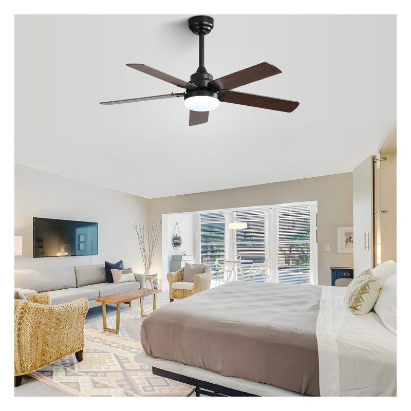 42 Inch Modern Black Ceiling Fan with LED Light, 5 Blades Remote Control Reversible DC Motor - Quiet Energy Efficient Ceiling Fan for Bedroom Living Room