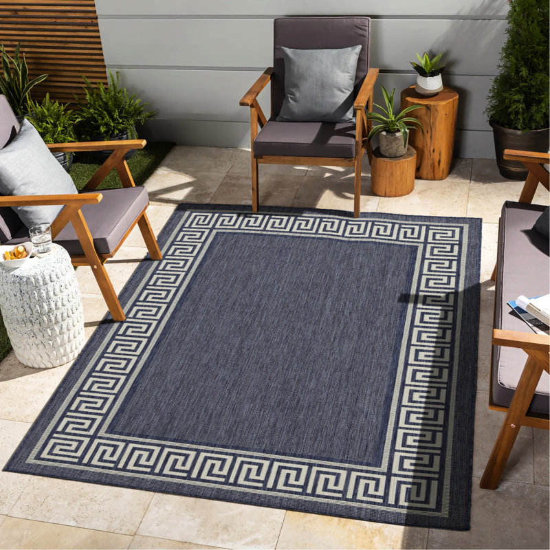 Sunshine Gchar2001 Blue Indoor/outdoor Rug - 2.7 Ft. X 7.3 Enhances Home Exterior Stain , Polypropylene Border Design For A Chic Look & Pet 2 7 In. 3 Area For Indoor Outdoor Stylish Ideal High