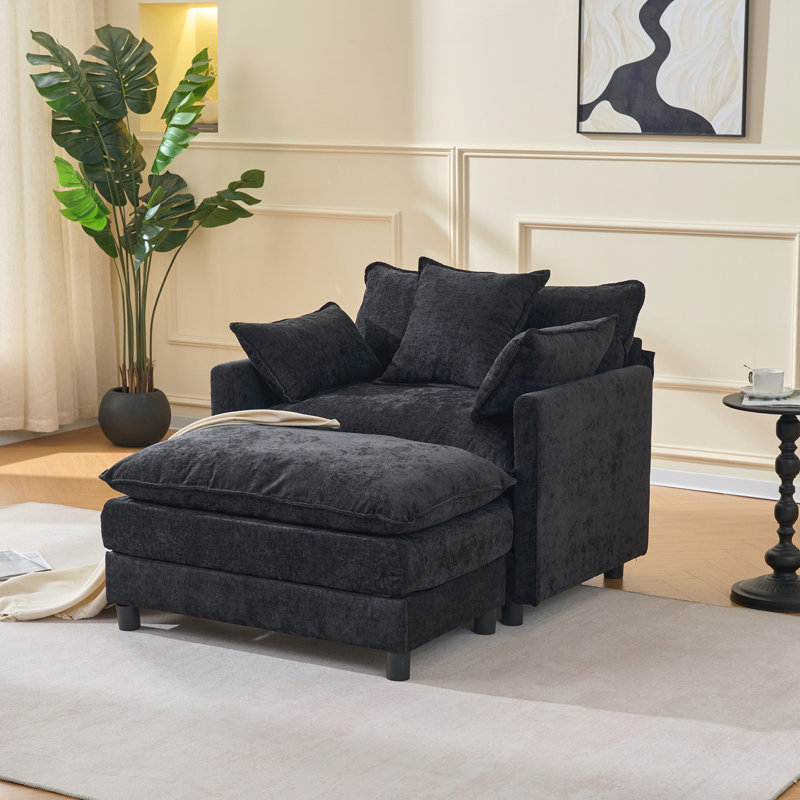 Chaise d'appoint moderne avec repose-pieds, Noir