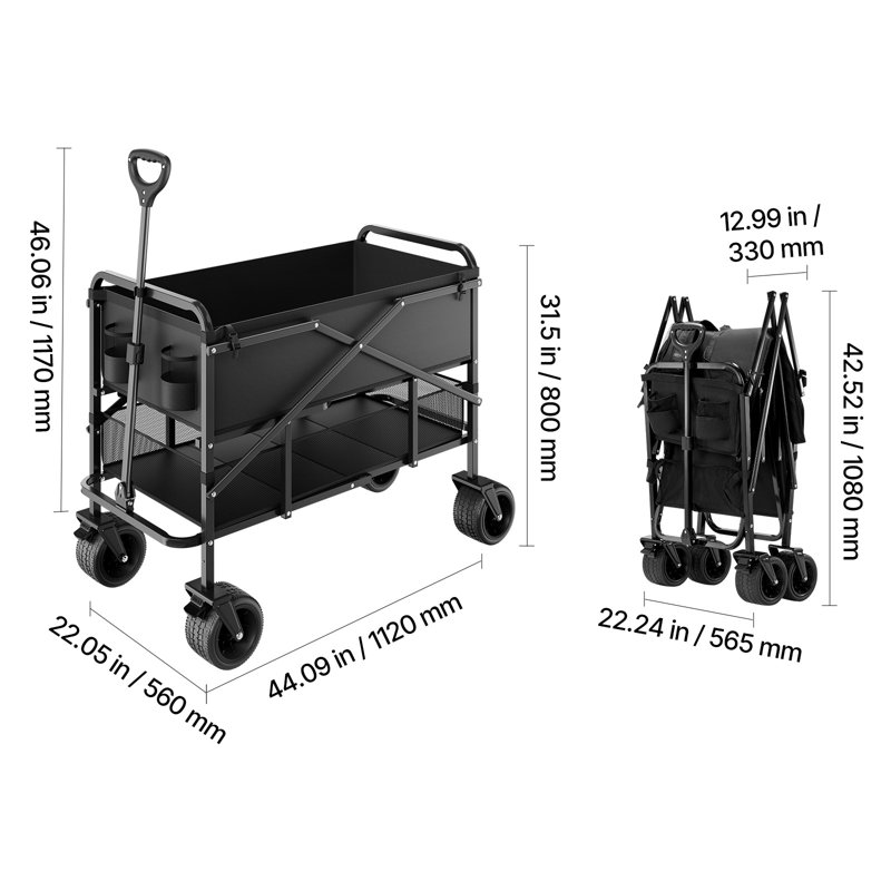 Chariot pliant robuste à double plateau 300L et 450 lb