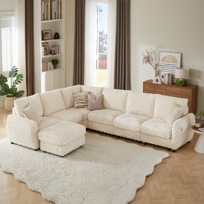 Upgraded Sectional Sofa With Storage, Charging, Convertible Feature And Easy Assembly-6 Seats & 1 Ottoman-Beige