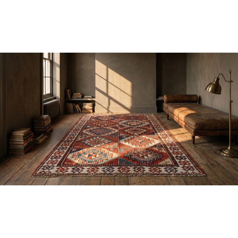 Tapis Moghan géométrique antique de la fin du 19e siècle