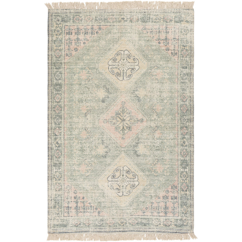 Tapis oriental vert / kaki tissé à plat Wensley, Rectangle 8 pi x 10 pi