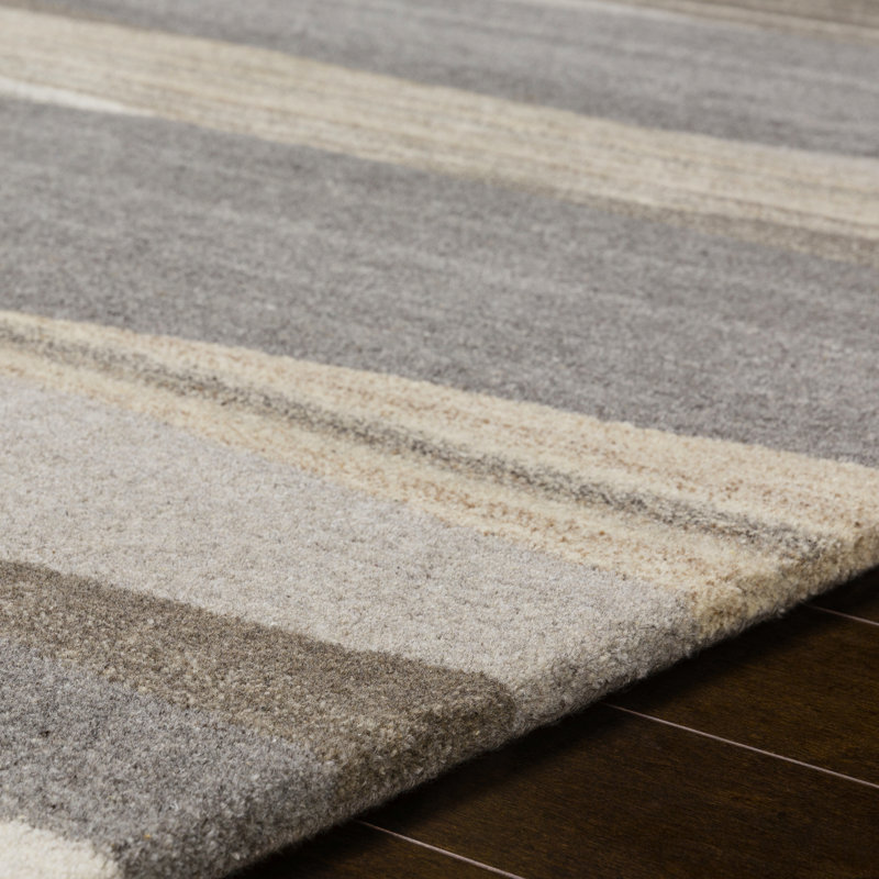 Tapis brun foncé / beige / gris en laine touffeté à la main Ayeln, Novateur 6 pi x 9 pi