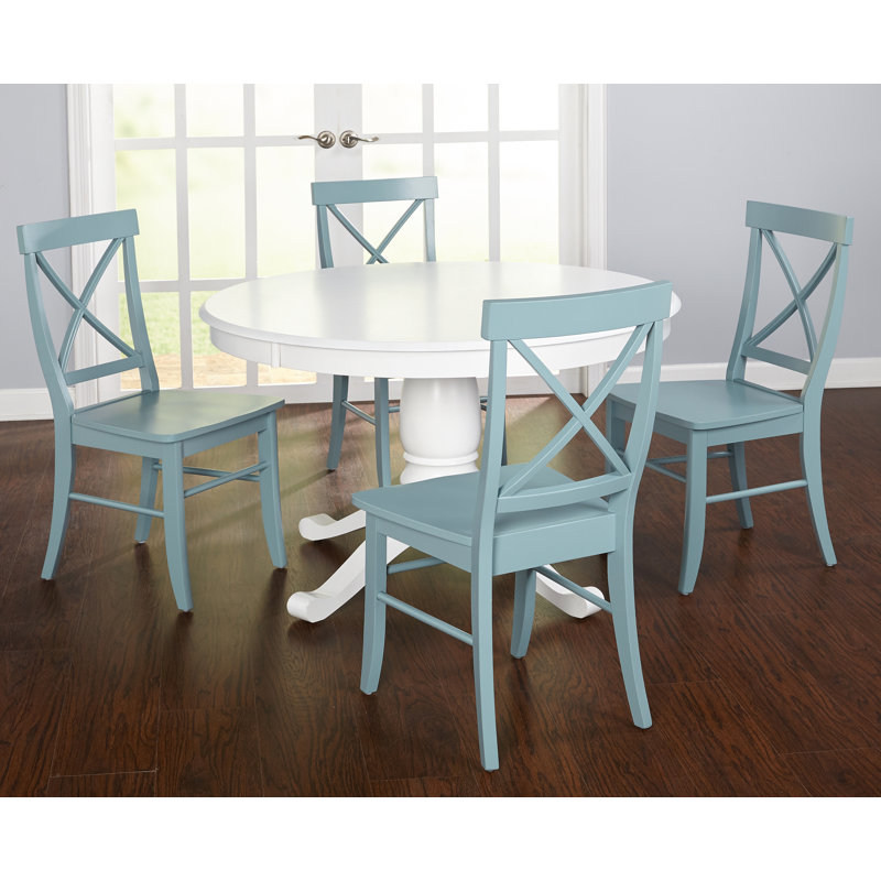 Josanna 4 - Person Pedestal Dining Set, Blue, White