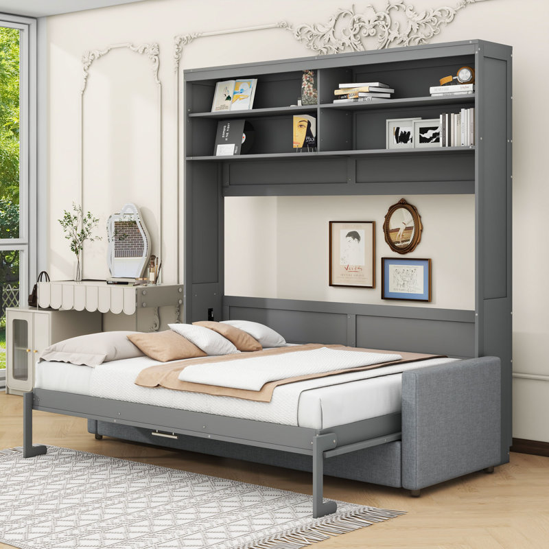 Queen Size Murphy Bed with Sofa Integration, Gray