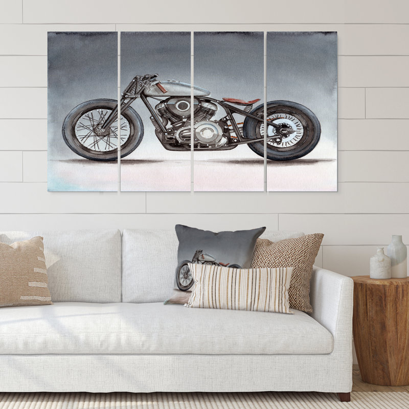 «Custom Moto on Gray» - peinture sur toile tendue 4 pièces