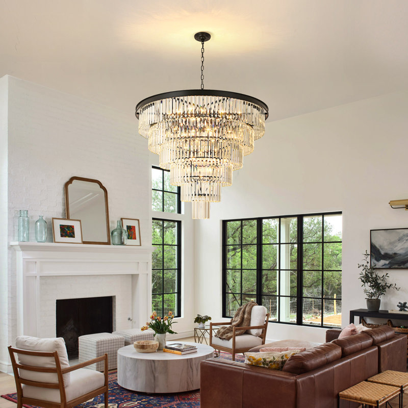 Lustre en cristal Makinlee, H 30,31 po x l 39,37 po x P 39,37 po, 22 lumières, Noir mat