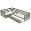 Lit plateforme simple en forme de L avec trois tiroirs de rangement, gris