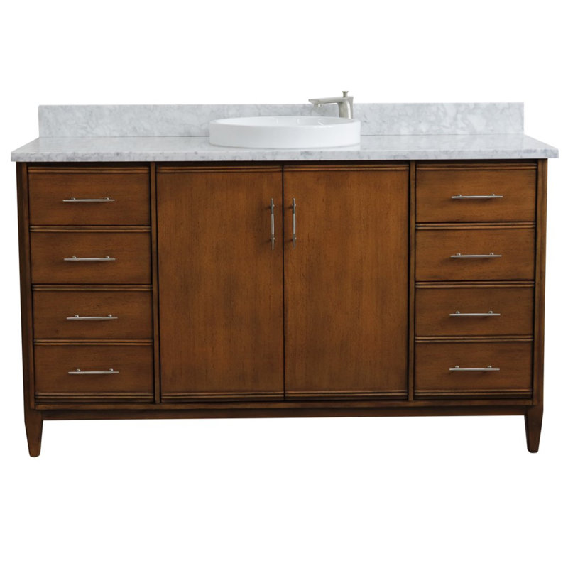 Ensemble de meuble-lavabo simple 61 po Cherine, Marbre de Carrare blanc