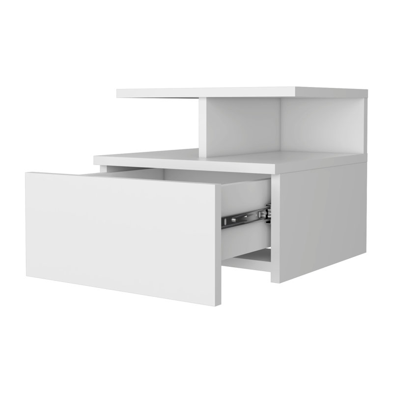 Table de chevet blanche 1 tiroir avec 2 tablettes pour une installation et un rangement optimisés, Blanc