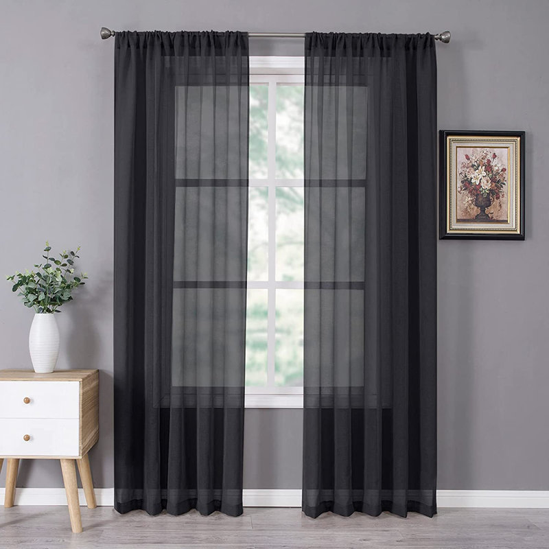 Panneau de rideau simple semi-transparent, Noir, L 39 po x L 78 po