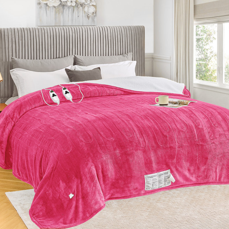 Couverture chauffante douce en sherpa et flanelle électrique avec arrêt automatique et protection contre la surchauffe, Rose