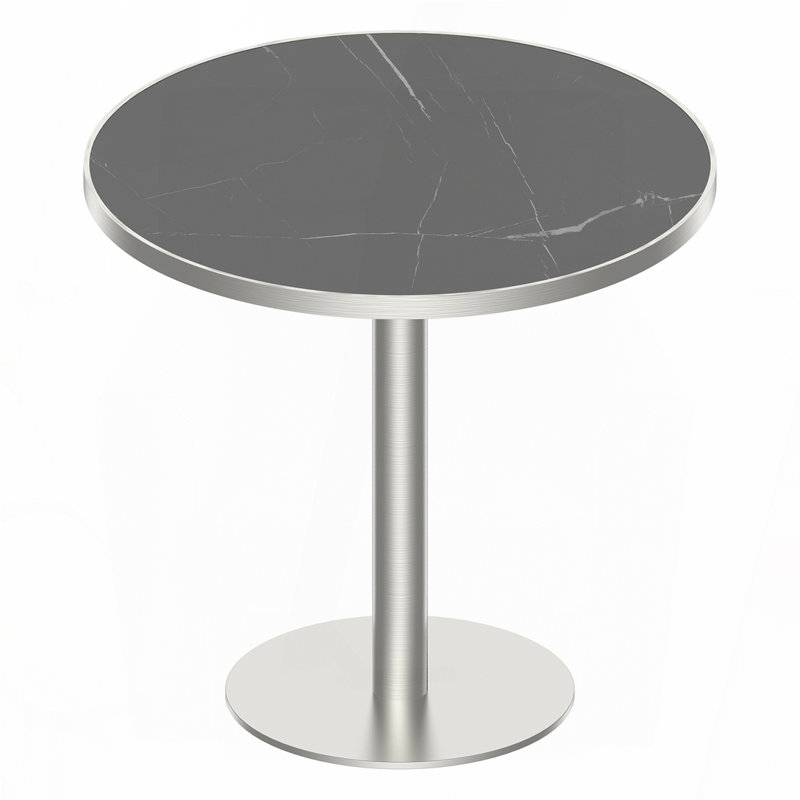31.5" Round Bistro Table – Faux Marble Snow Mountain Stone Top with Gold Legs, Dark Slate Gray/Silver