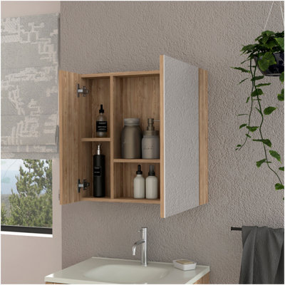 Pharmacie Prague, quatre tablettes internes, une porte, finition pin