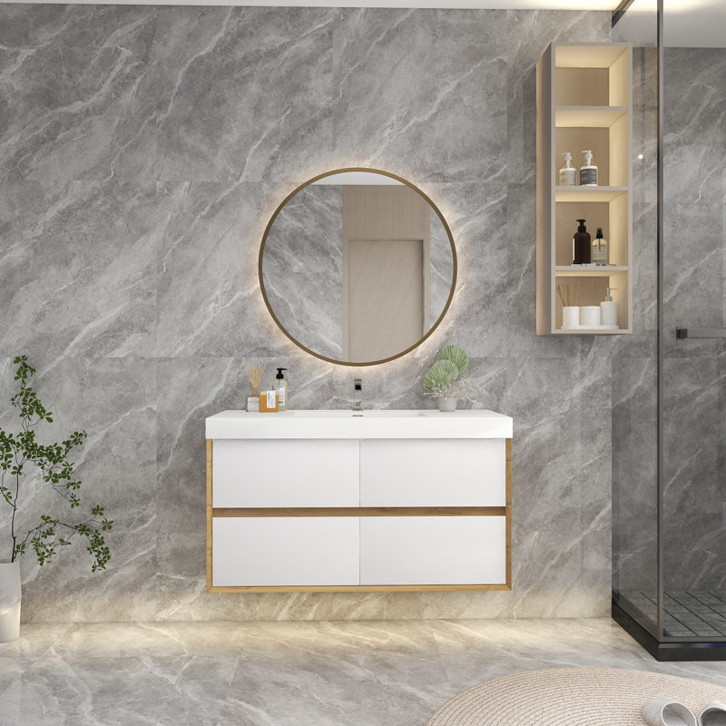 Ensemble de meuble-lavabo mural simple 47 po, Blanc brillant