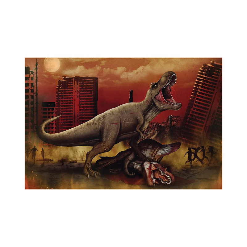 T-Rex Defeating A Spinosaurus Dinosaur In Battle by Aram Papazyan - Wrapped Canvas Print, 30.48 cm H x 45.72 cm W