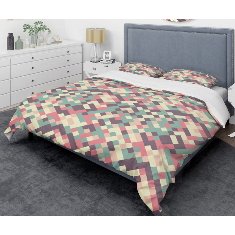 Ensemble de housse couette mid-century retro square, Housse simple + 1 taie décorative
