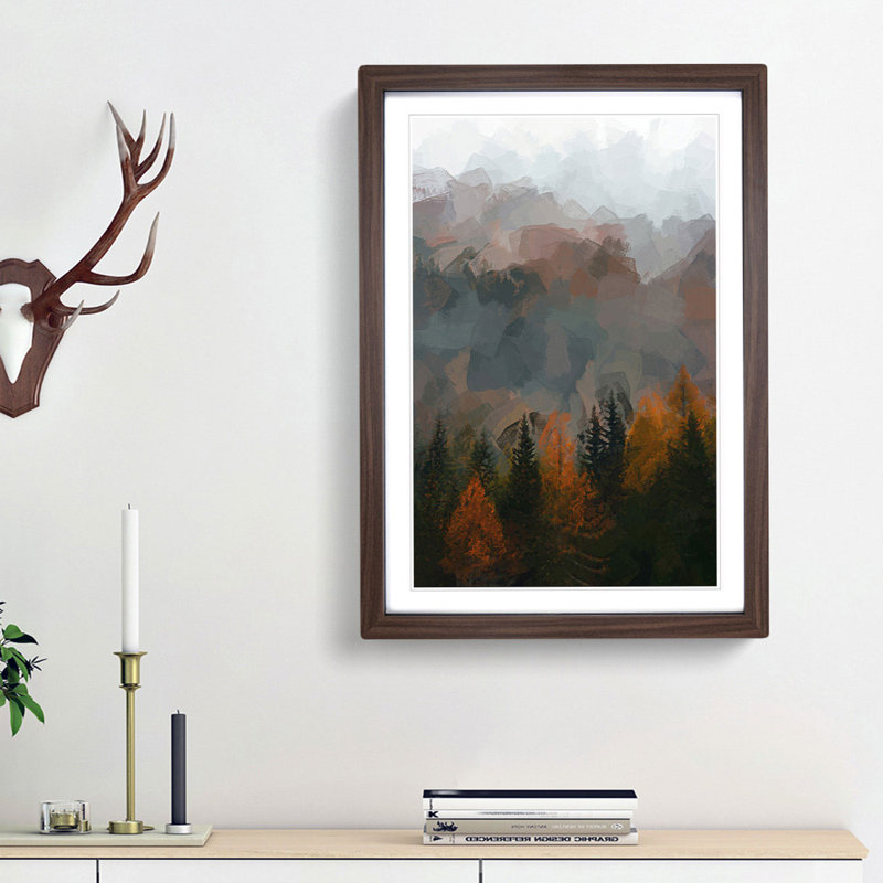 Misty Forest in the Autumn - Picture Frame Graphic Art Print, 48cm H x 36cm W x 2cm D, Walnut Framed