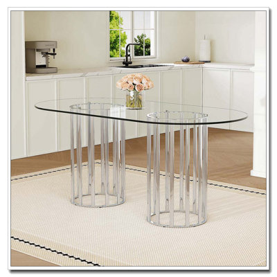 71 inch oval tempered glass dining table