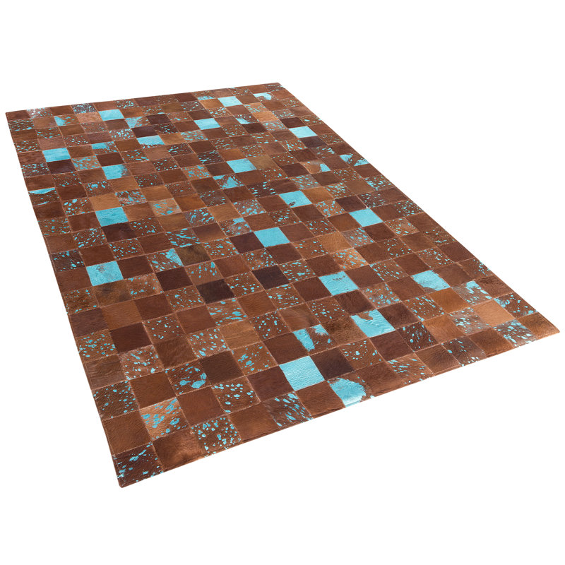 Chequered Leather Hand Woven Area Rug, Rectangle 140 x 200cm