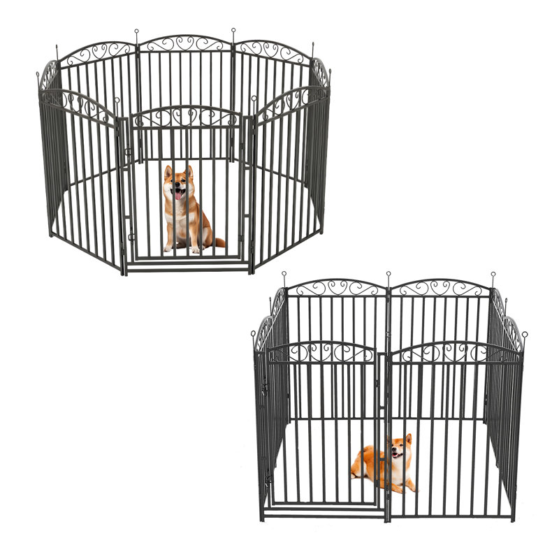 32" Metal Dog Playpen Lockable Door, Foldable Pet Fence for Indoor & Outdoor Use, Black, 8-Panel