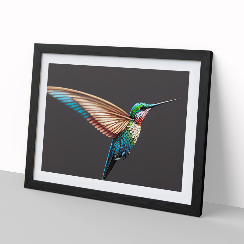 XH1022-7653X Seductive Hummingbird - Single Picture Frame Print, Black , 46cm H x 64cm W x 2cm D