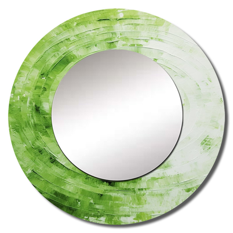 Vert vert sauge spirales - miroir de formes abstraites, miroir mural rond unique moderne, art imprimé en métal, 29 po x 29 po