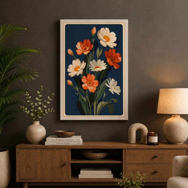 Flowering Stems Study Botanical - Wrapped Canvas, 36x24 - 91.4 x 61.0 cm, Taupe Border