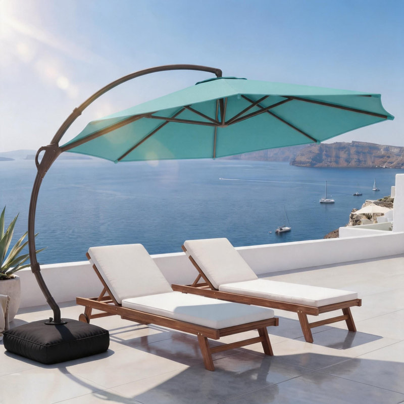 Kristy Aluminum Cantilever Umbrella with Base Included, Turquoise Blue, 108" H x 144" W x 144" D, Fabric Sandbag Base