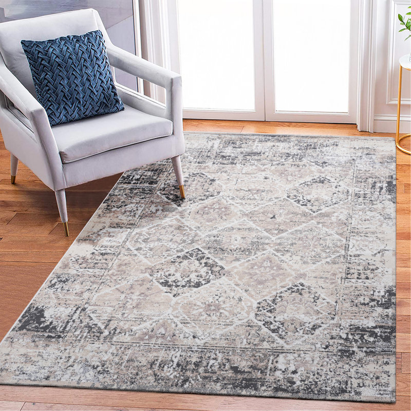 Cream Traditional Rug, Rectangle 6'7" x 7'9"