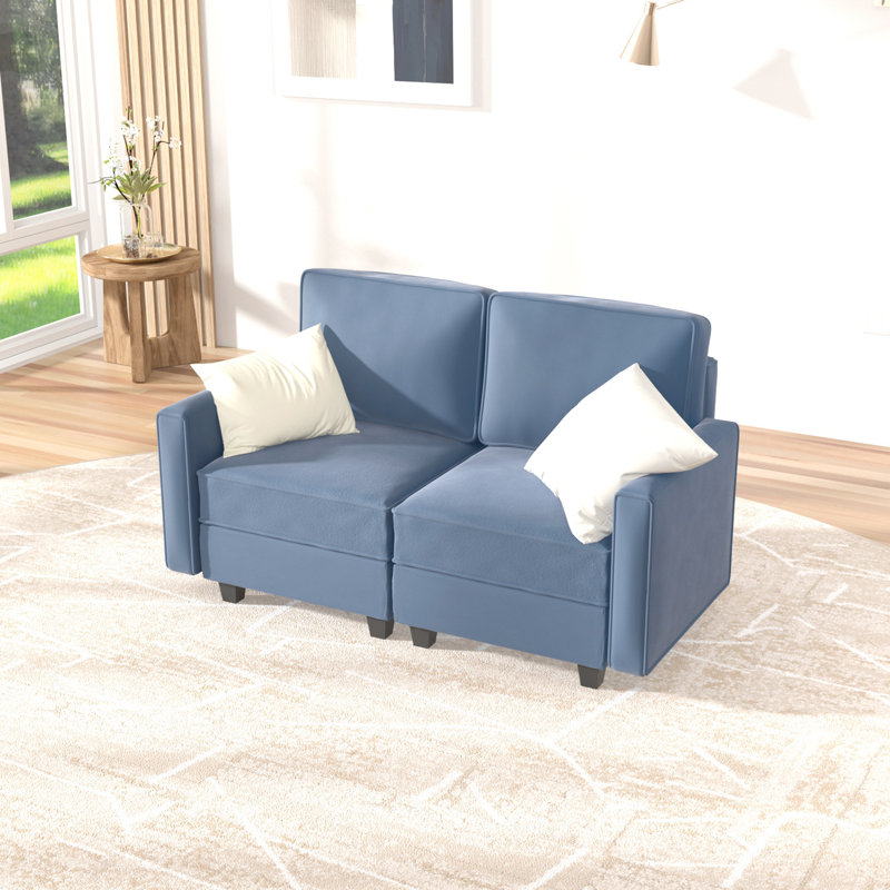 Canapé modulaire 3 pièces Zanib, Velours bleu marine