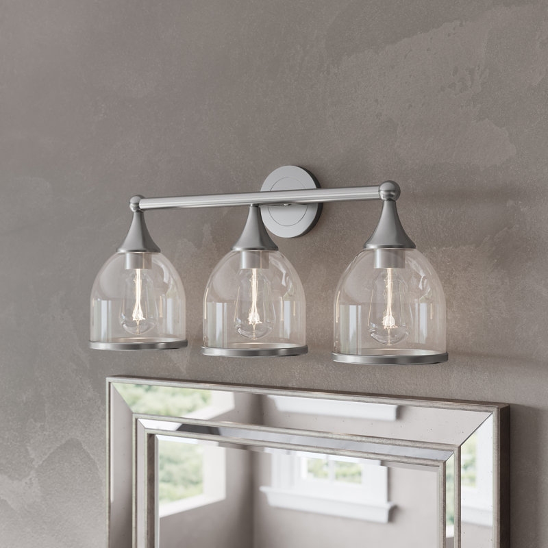 4 Light Polished Chrome Large Vanity Sconce With Mouth Blown Clear Glass, 3, Brushed Nickel