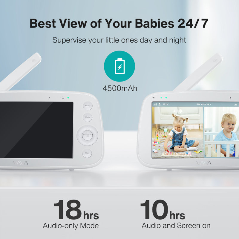 Moniteur pour bébé Vava 720P 5inch 1 moniteur + 2 caméra (veilleuse) blanc