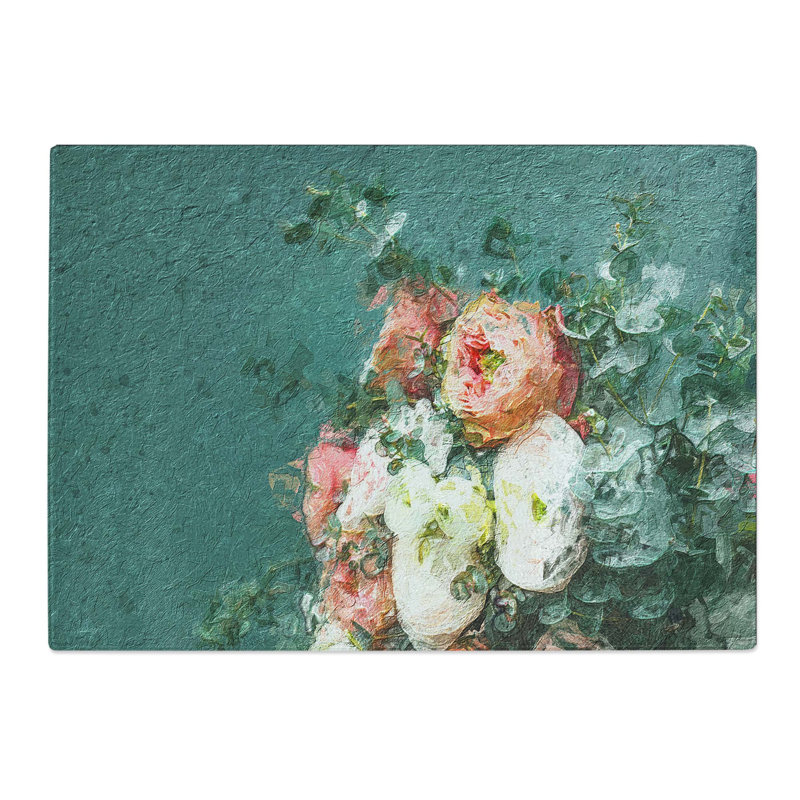 Tempered Glass Bouquet of Flowers Chopping Board, 28.5cm W x 20cm L
