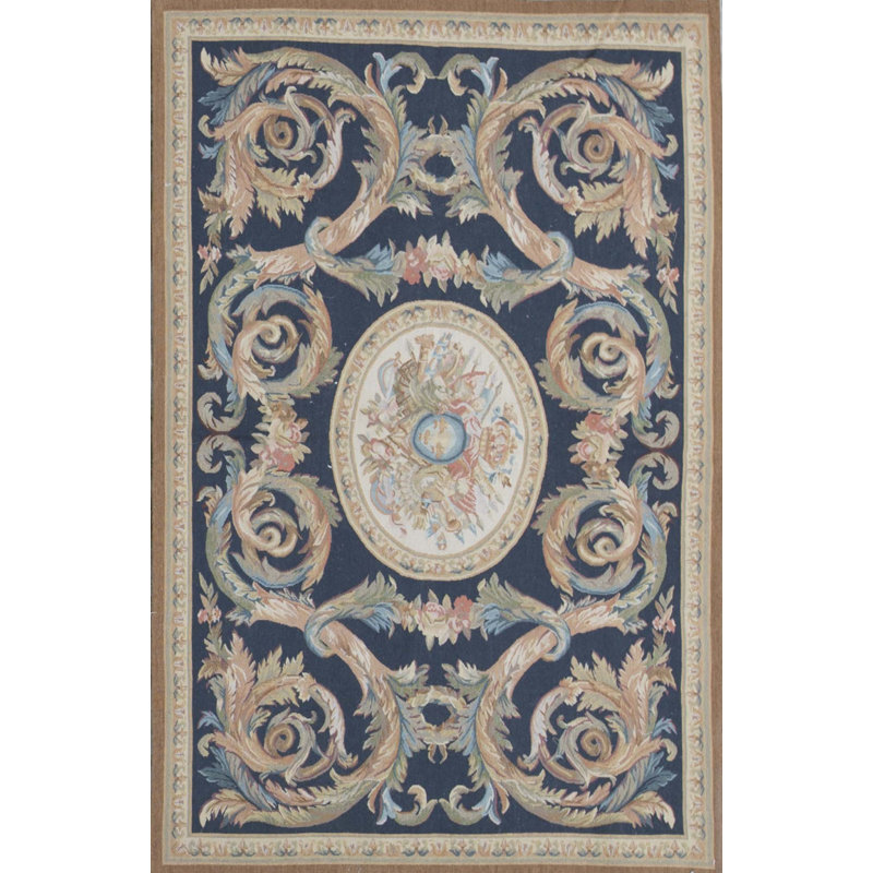 Hand-Knotted High-Quality Beige and Blue Area Rug