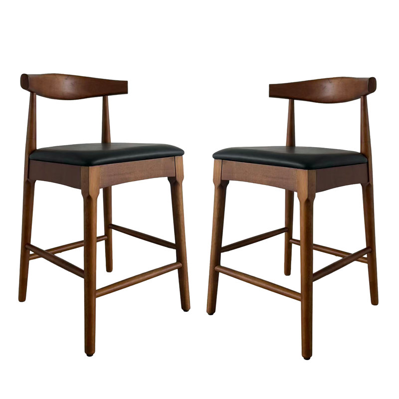 Tabouret de bar avec siège en cuir PU 2PK, Noyer / noir