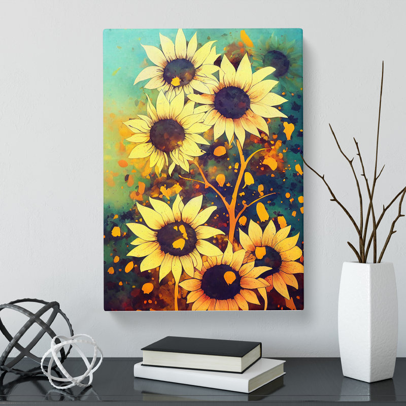 Strausstown Sunflower Paint Splatter Vol.2 - Wrapped Canvas Print, 60cm H x 40cm W