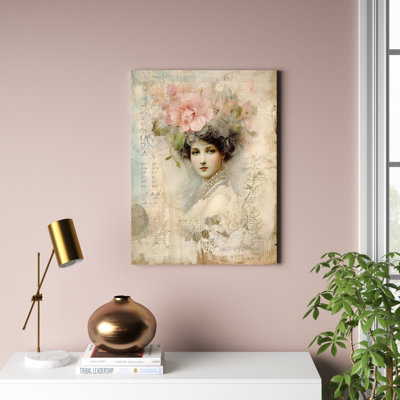 Victorian Lady Pink Roses Rustic Vintage - Rose Wall Art