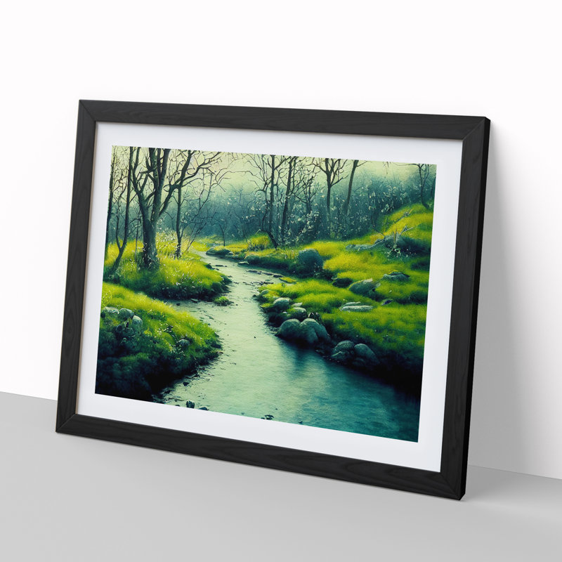 Summer Forest Stream Vol.2 - Single Picture Frame Print, Black Framed, 46cm H x 64cm W x 2cm D