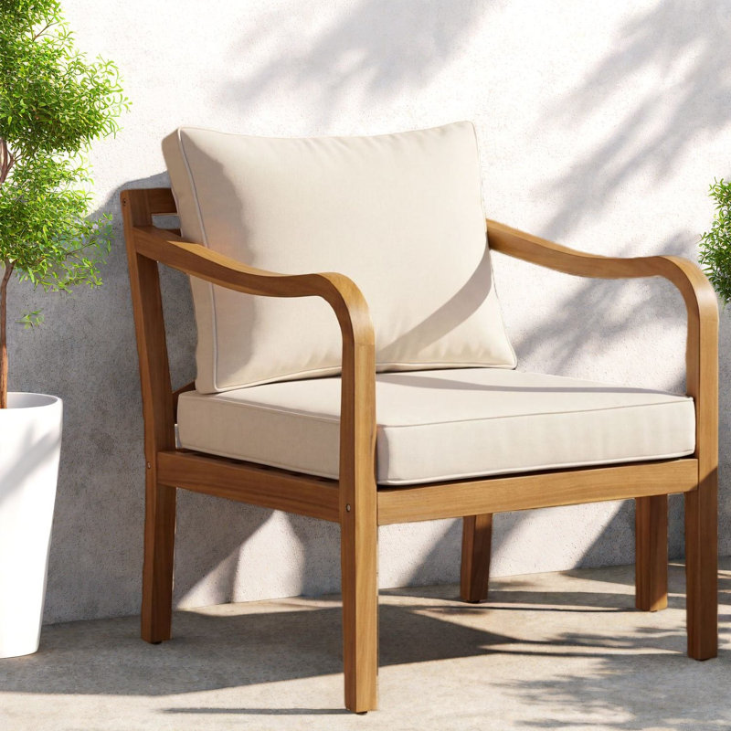 Chaises longues confort pour patio, dossier croisé moderne en bois d'acacia